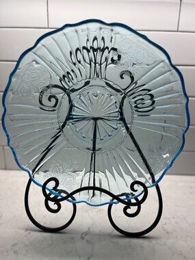 Anchor Hocking 1930’s Mayfair “Open Rose” Ice Blue FRUIT COMPOTE/LOW BOWL